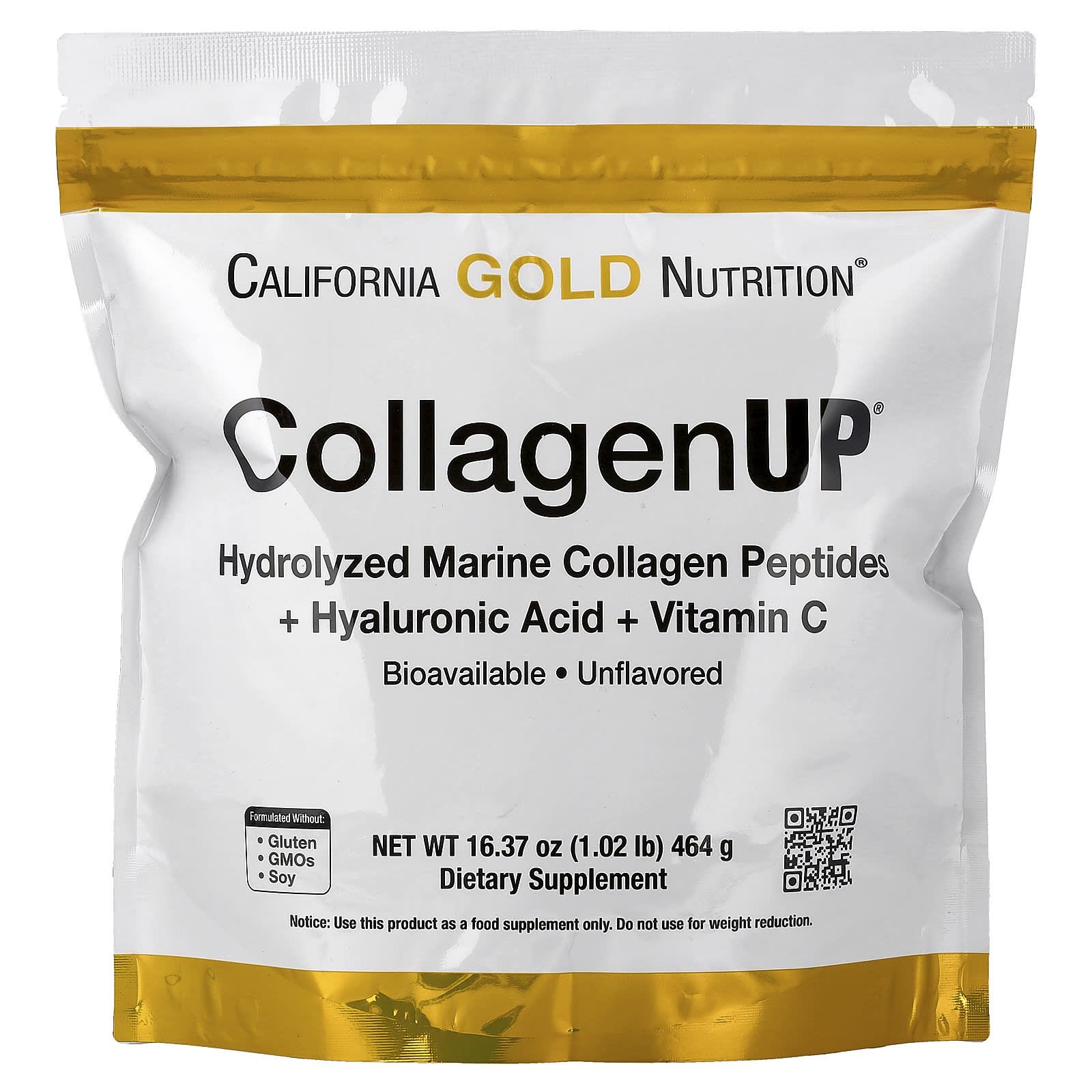 California Gold Nutrition, CollagenUP®, Hydrolyzed Marine Collagen with Hyaluronic Acid and Vitamin C, Unflavored, 1.02 lb (464 g)